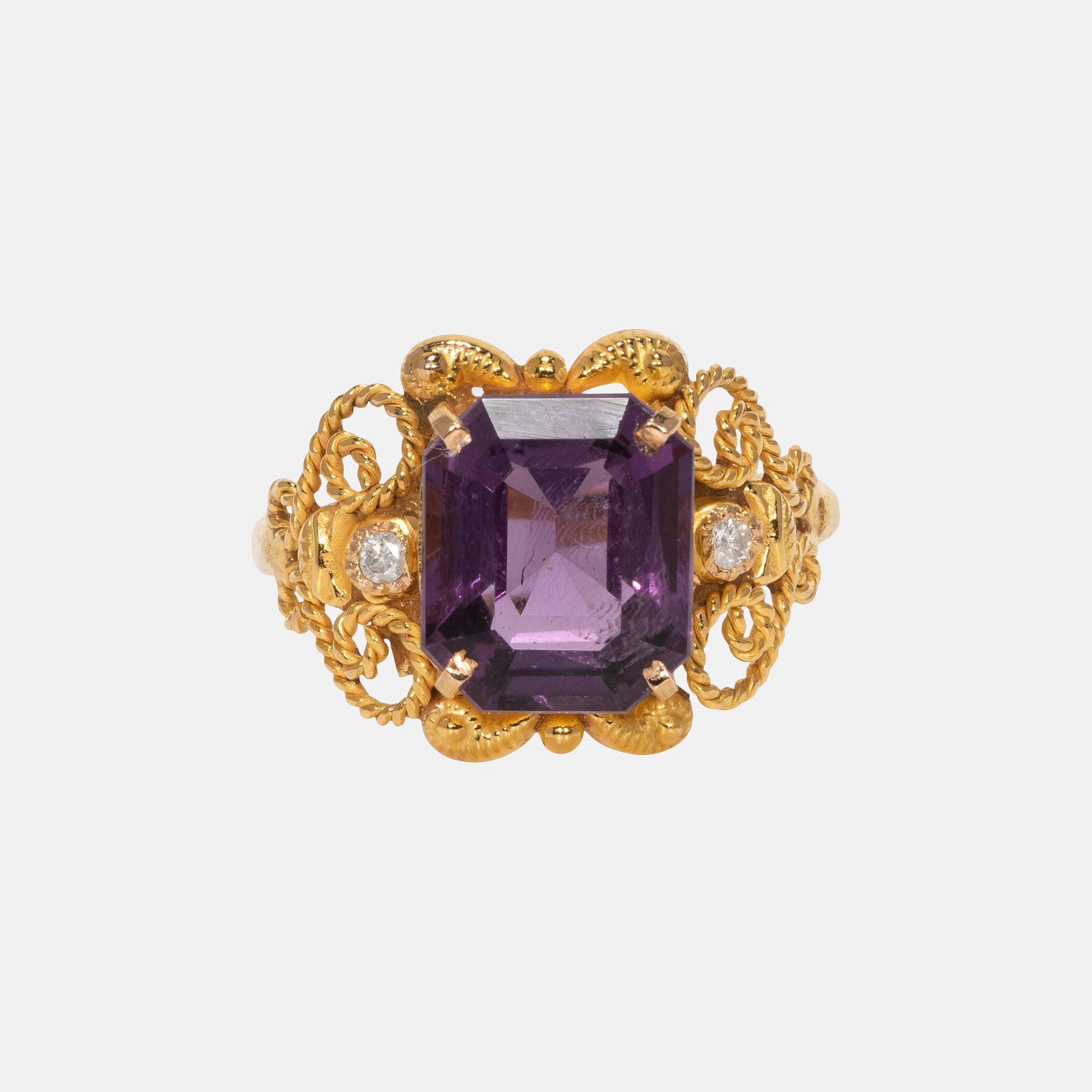 Amethyst Diamant Ring 18k geelgoud, Objet Dore