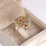 Multicolor Cabochon geslepen Saffier & Diamant Confetti Ring 14k geelgoud